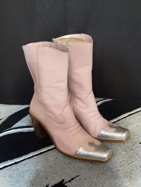 Riverstone🩷 Tombstone 🩷Women's Pink Mid-Calf Western Boot with Silver Toe